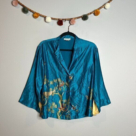 Natori blue silky patterned kimono top - Picture 1 of 4